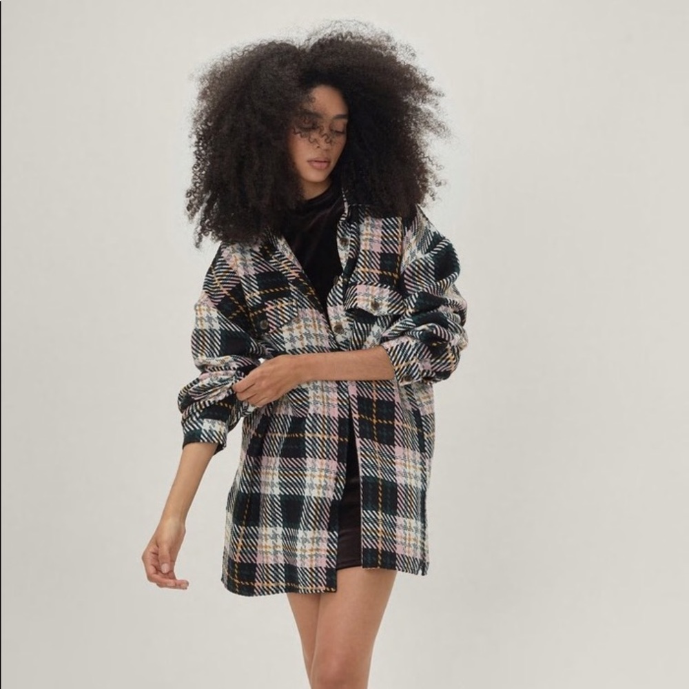 Nasty Gal Brushed Check Oversized Shirt (Size 2/S)